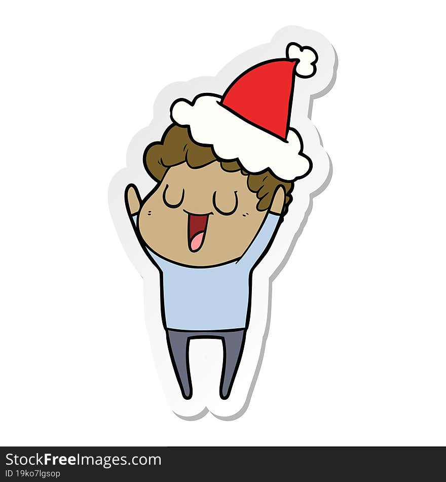 Laughing Sticker Cartoon Of A Man Wearing Santa Hat