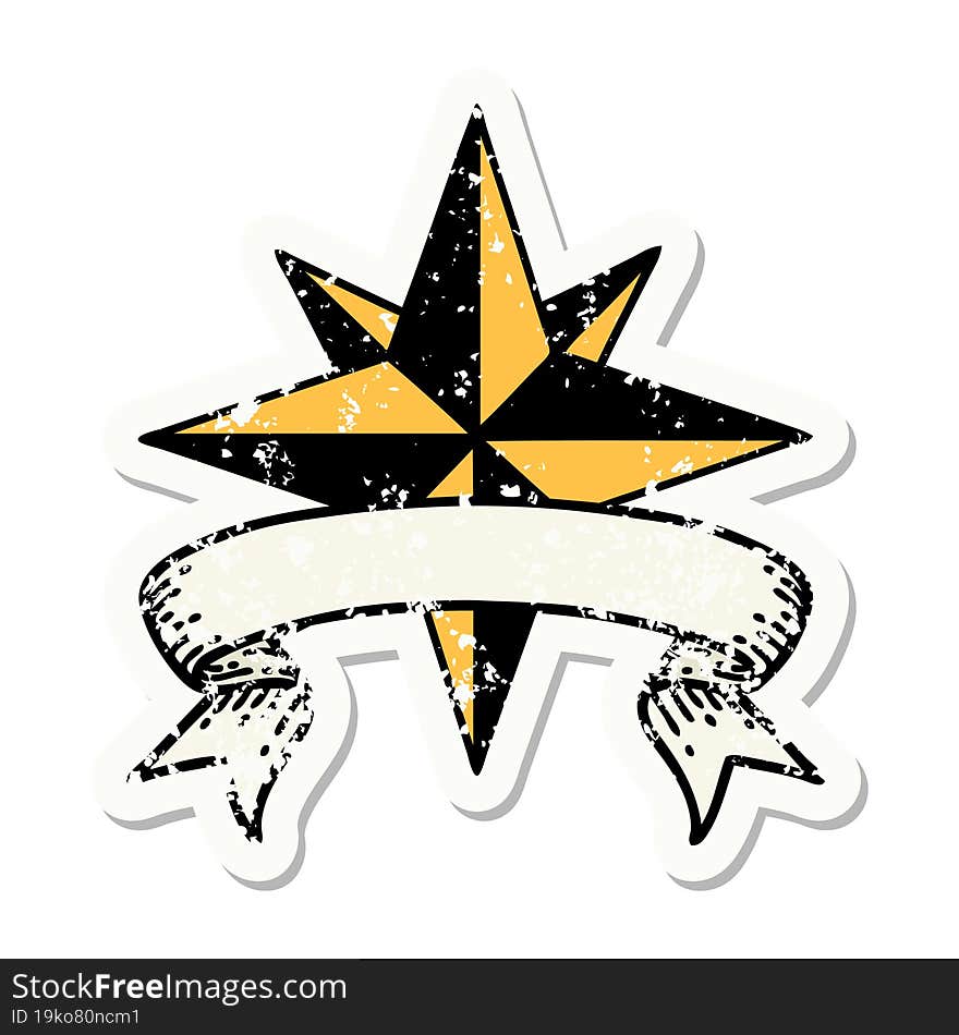 Grunge Sticker With Banner Of A Star