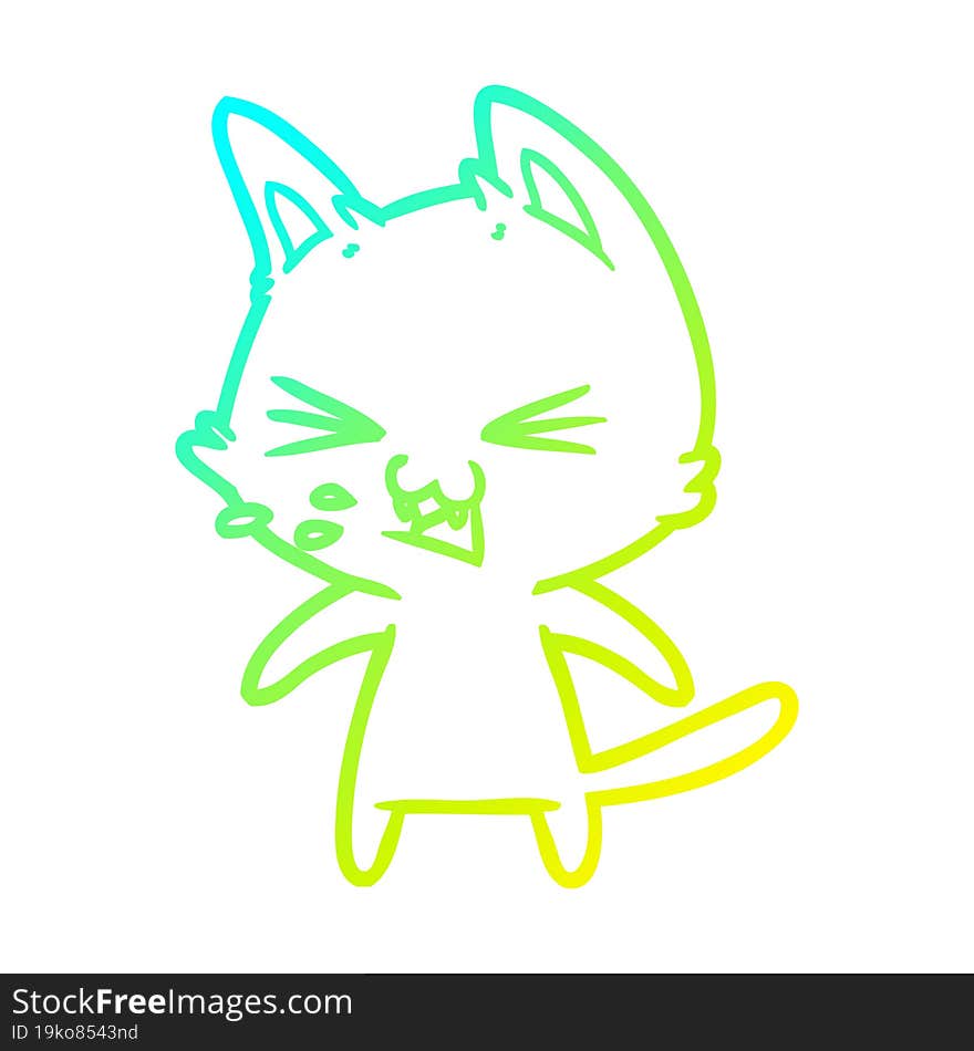 Cold Gradient Line Drawing Cartoon Cat Hissing