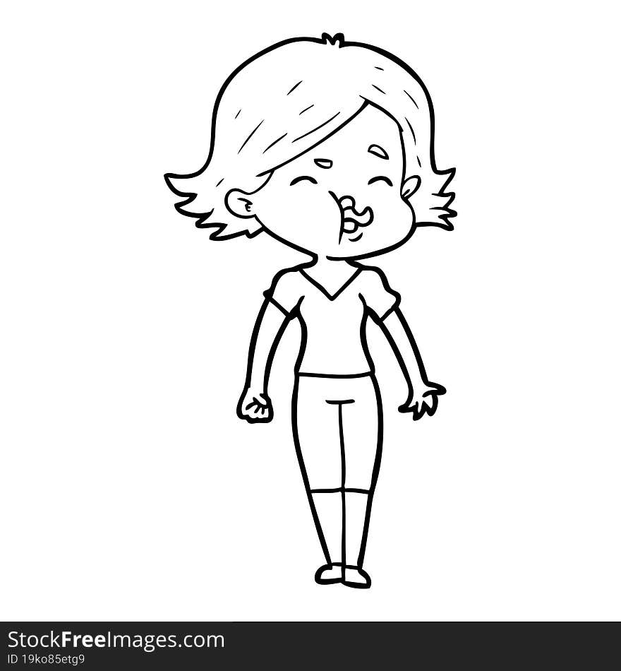 cartoon girl pulling face. cartoon girl pulling face