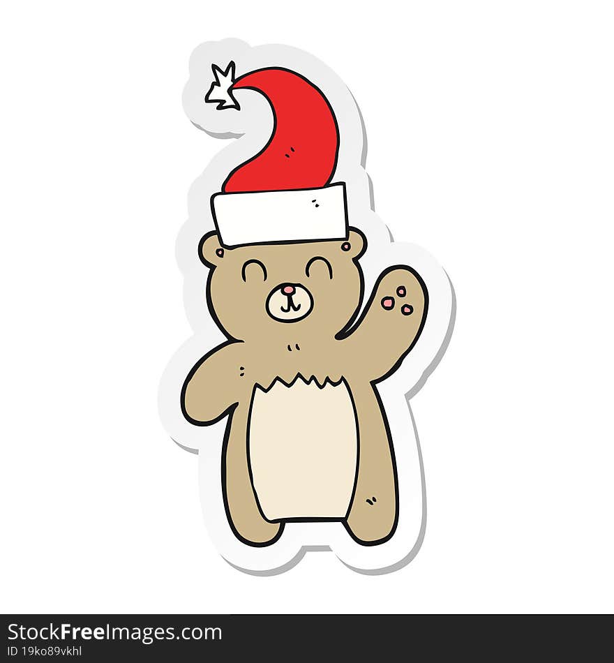 Sticker Of A Cartoon Teddy Bear Waving