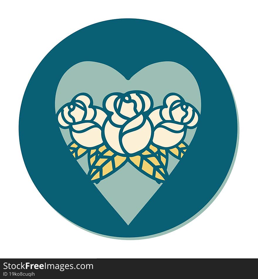 sticker of tattoo in traditional style of a heart and flowers. sticker of tattoo in traditional style of a heart and flowers