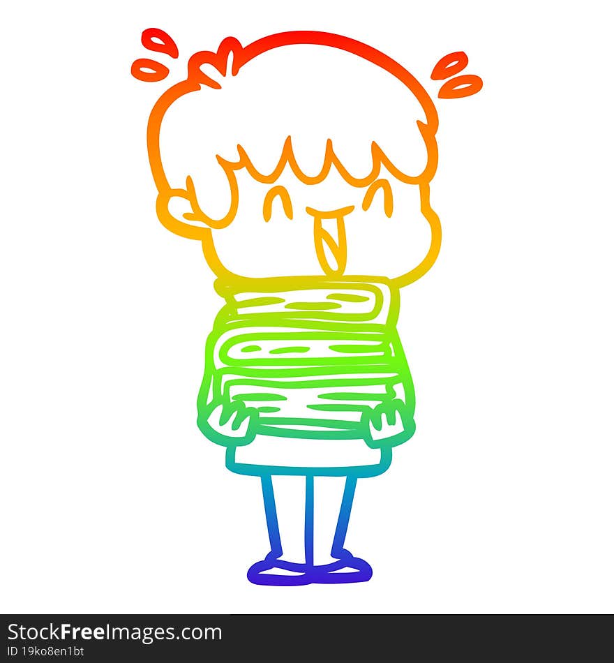 Rainbow Gradient Line Drawing Cartoon Laughing Boy