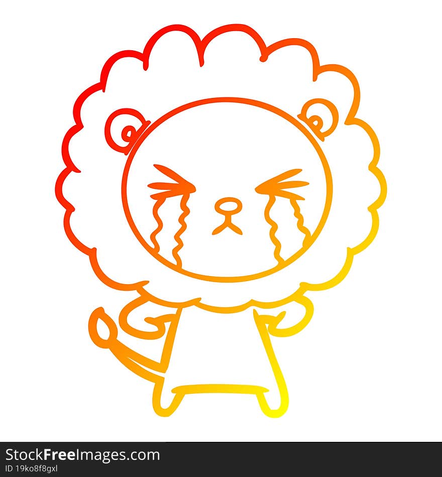 warm gradient line drawing cartoon crying lion