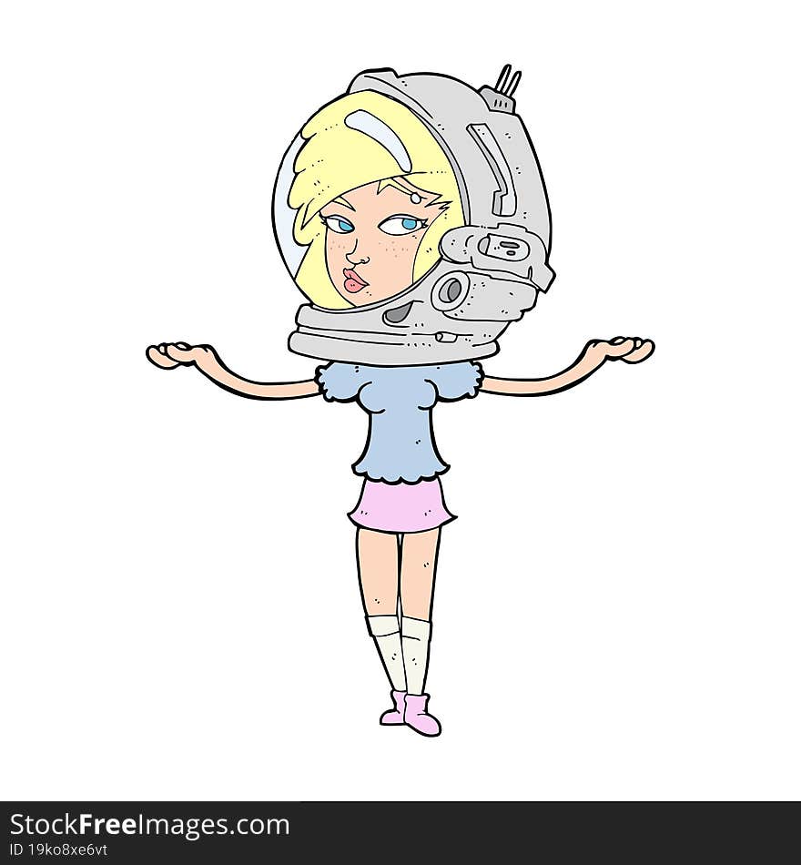 cartoon woman wearing space helmet