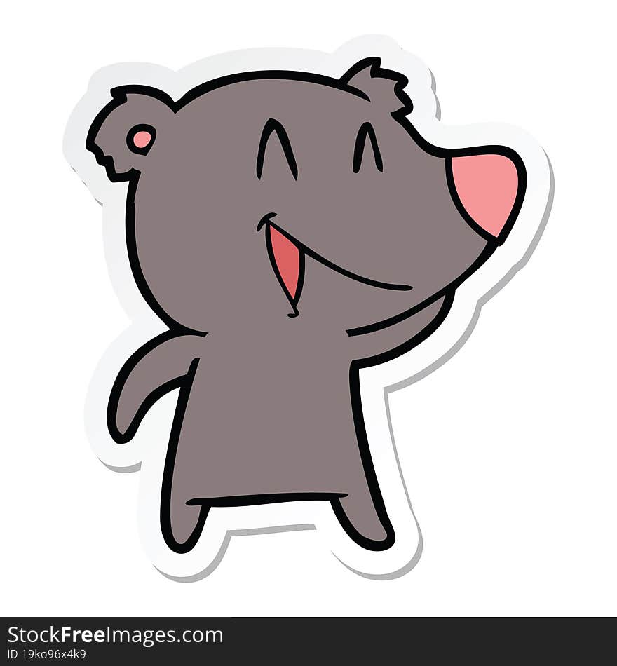 Sticker Of A Laughing Bear Cartoon