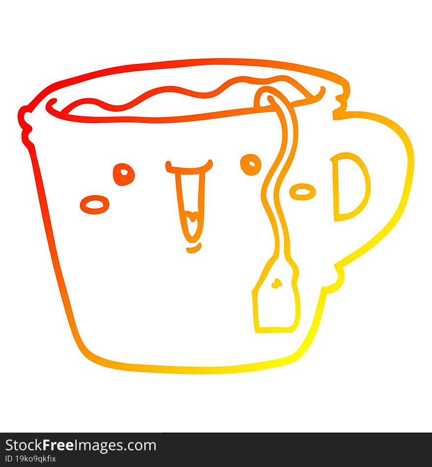 warm gradient line drawing cute cartoon coffee cup