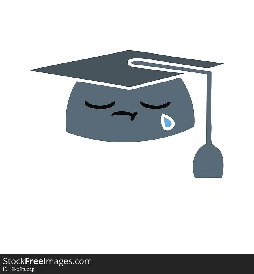 flat color retro cartoon graduation hat