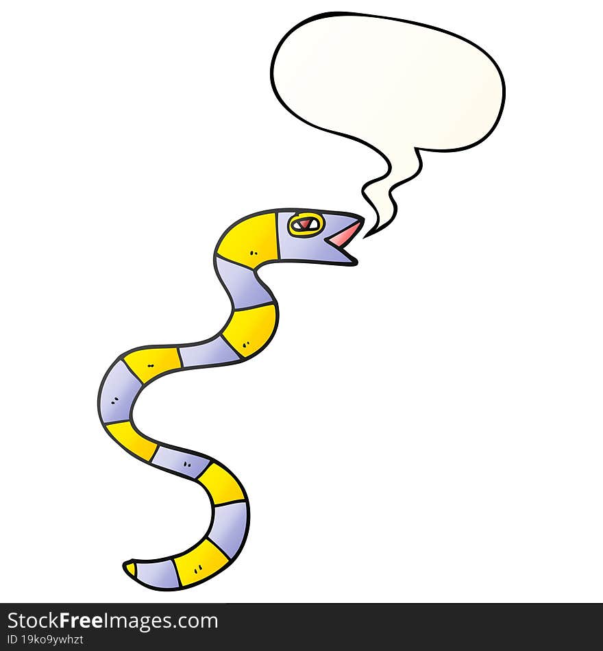 hissing cartoon snake and speech bubble in smooth gradient style