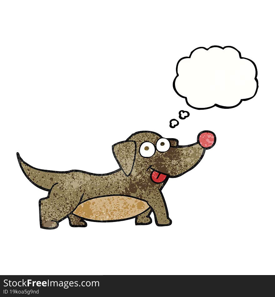 freehand drawn thought bubble textured cartoon happy little dog