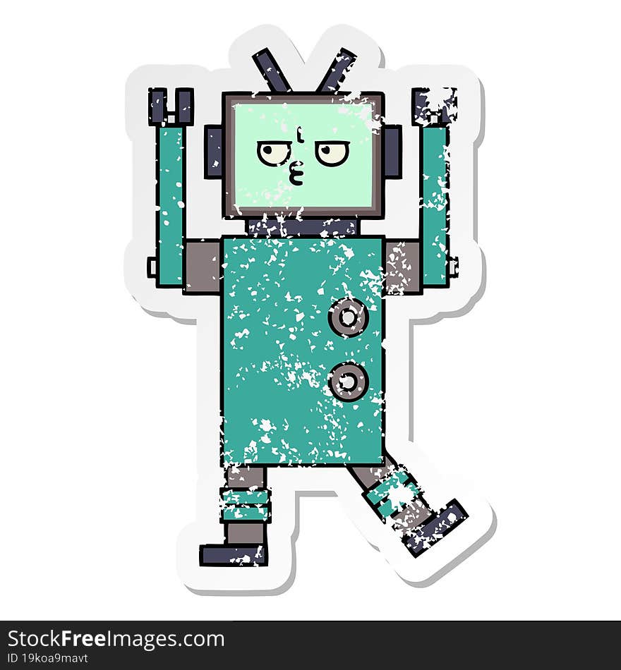 distressed sticker of a cute cartoon robot