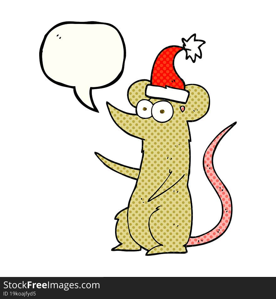 comic book speech bubble cartoon mouse wearing christmas hat