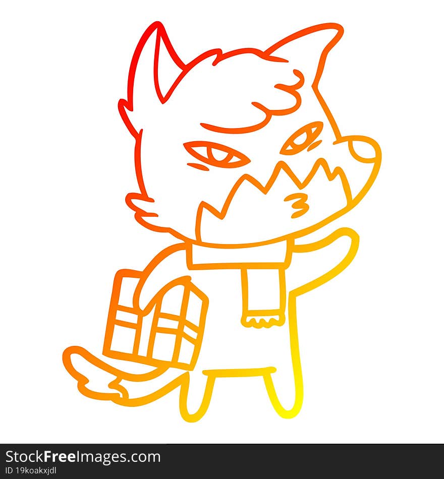 Warm Gradient Line Drawing Clever Cartoon Fox