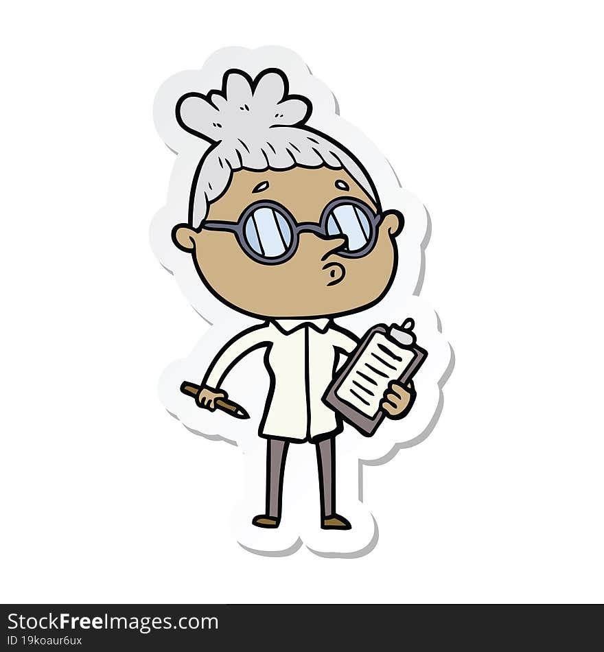 Sticker Of A Cartoon Woman Wearing Glasses