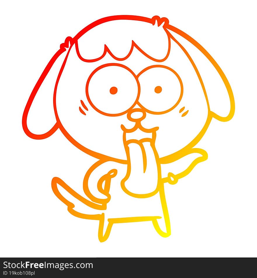 warm gradient line drawing of a cute cartoon dog