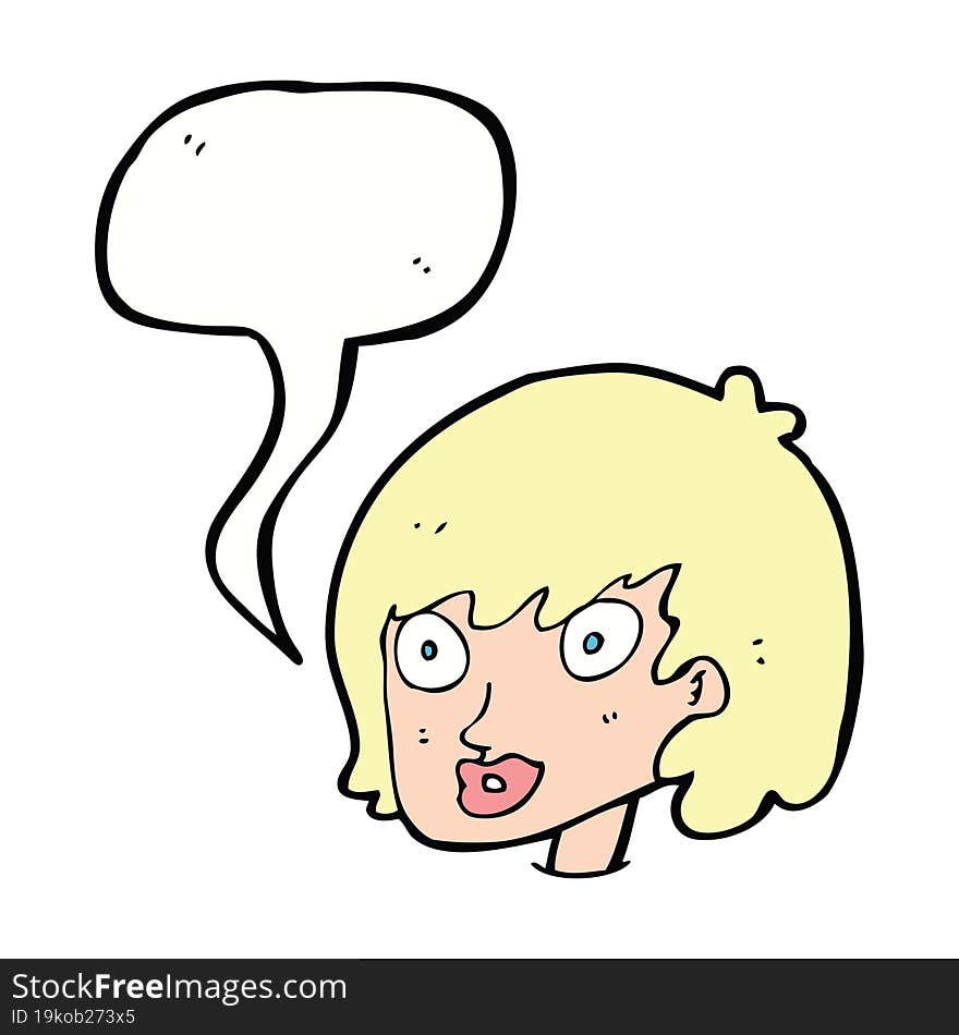 cartoon happy female face with speech bubble