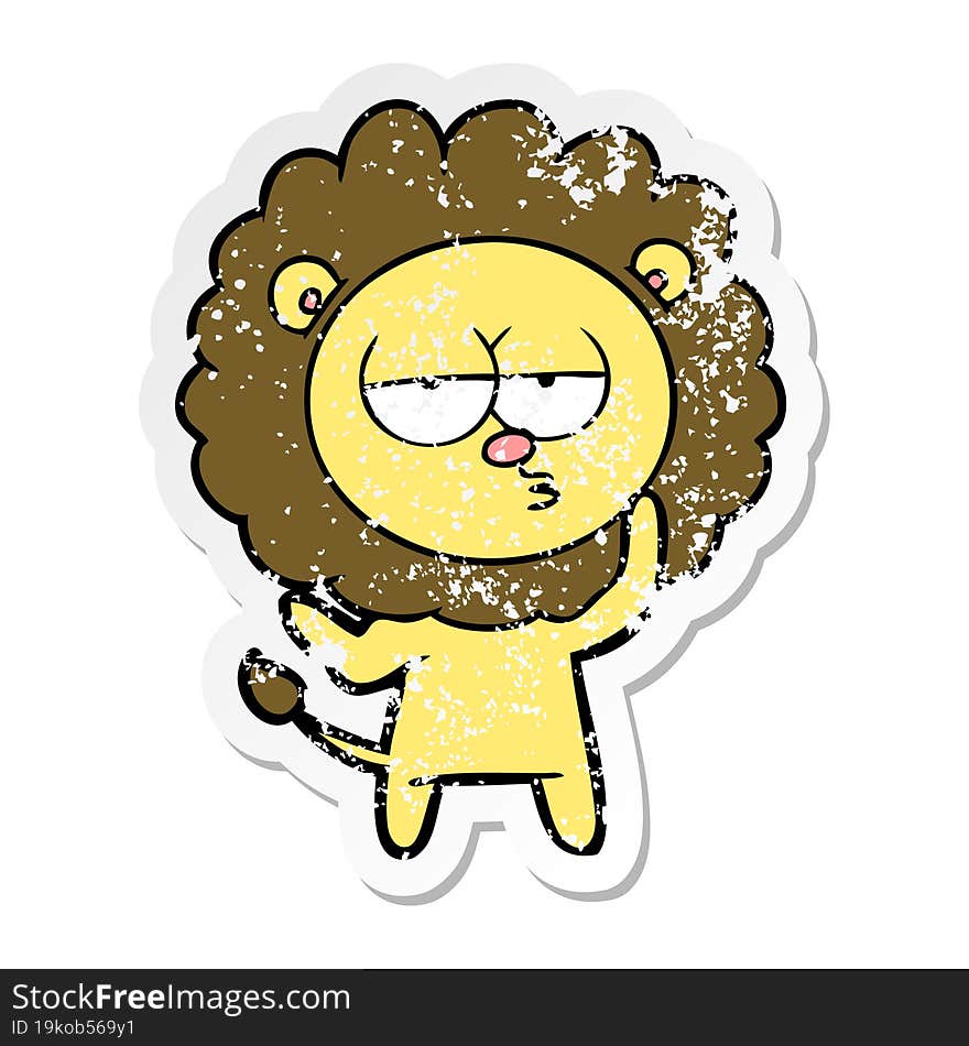 distressed sticker of a cartoon tired lion