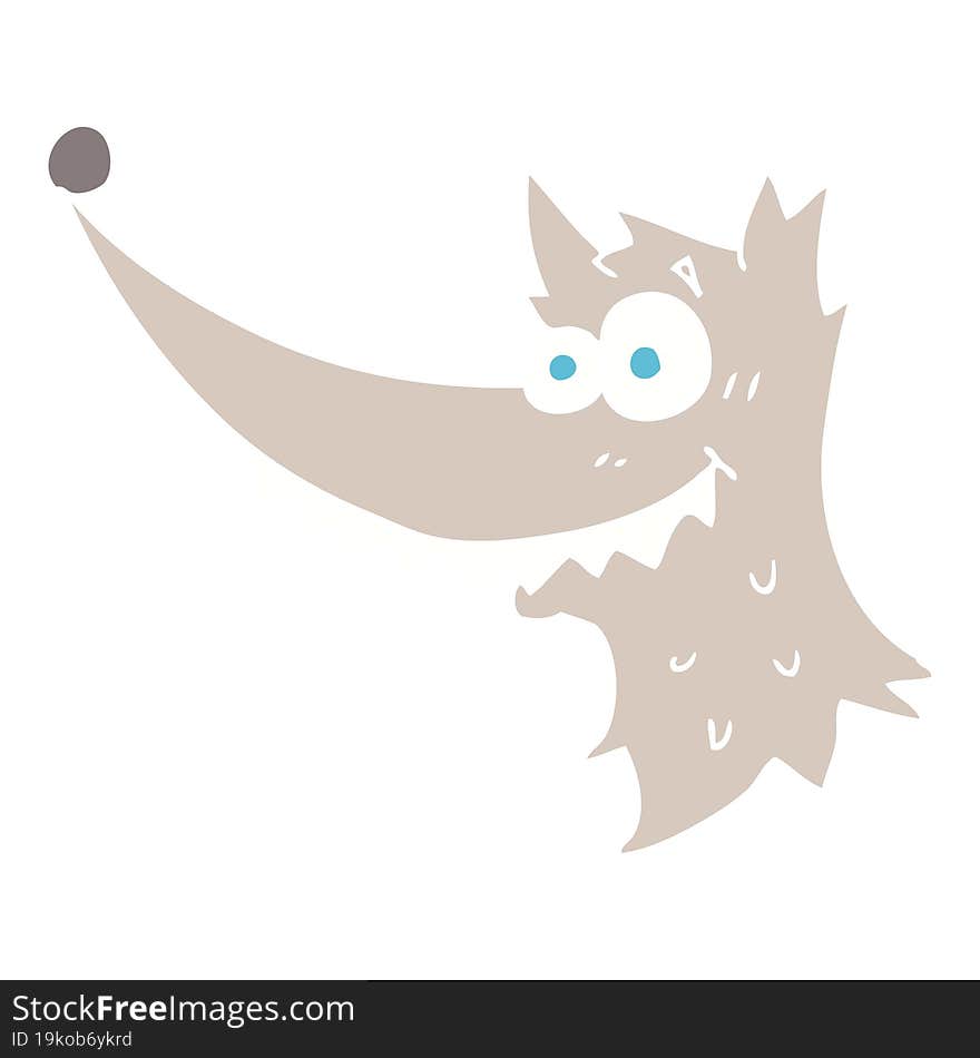 flat color illustration of a cartoon wolf head