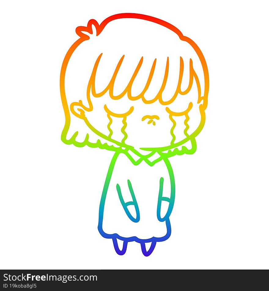 rainbow gradient line drawing of a cartoon woman crying