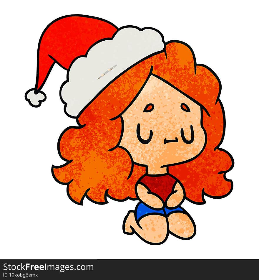 christmas textured cartoon of kawaii girl