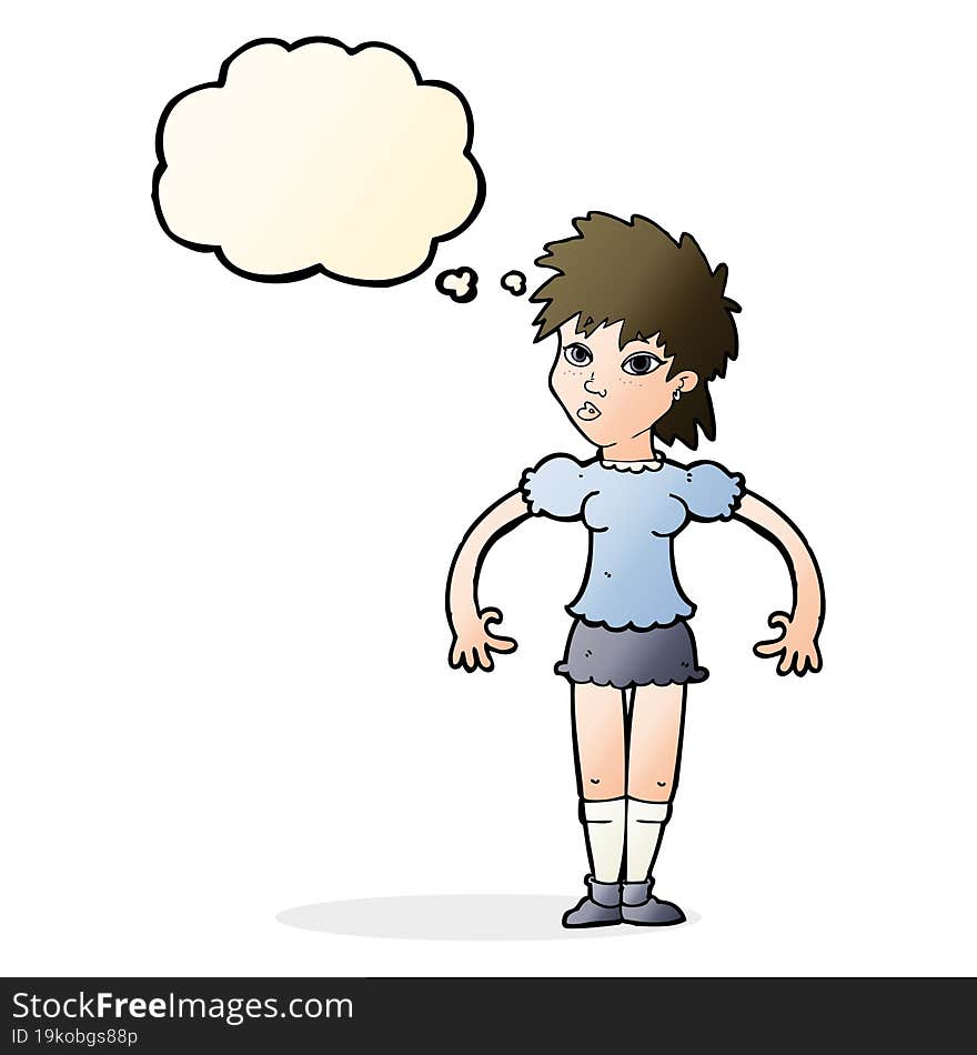 cartoon curious woman with thought bubble