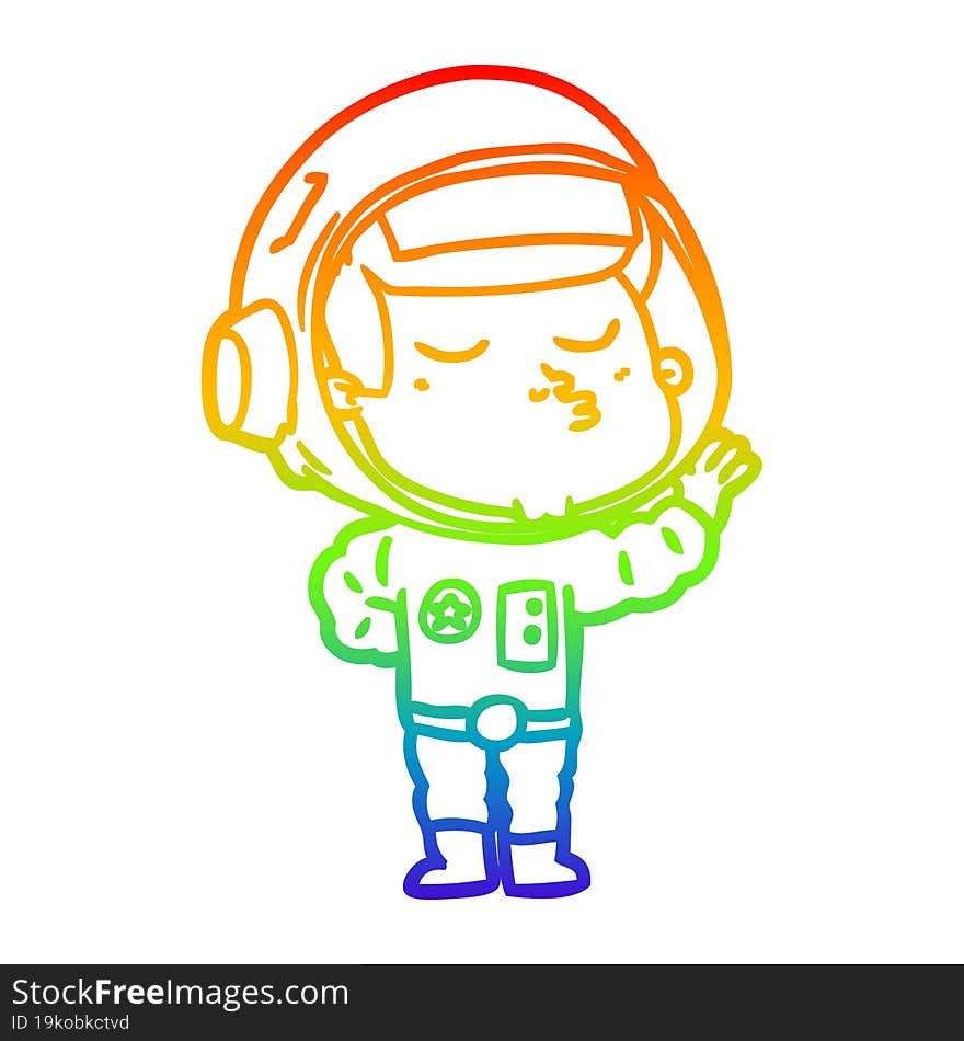 rainbow gradient line drawing cartoon confident astronaut