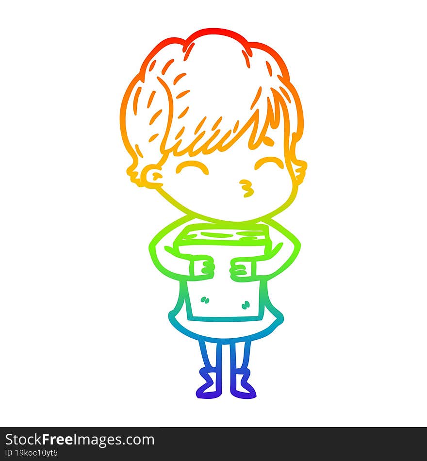 rainbow gradient line drawing cartoon woman thinking