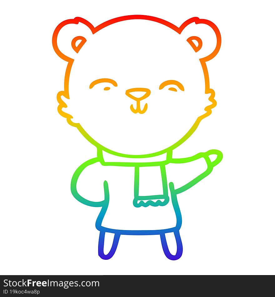 Rainbow Gradient Line Drawing Happy Cartoon Polar Bear