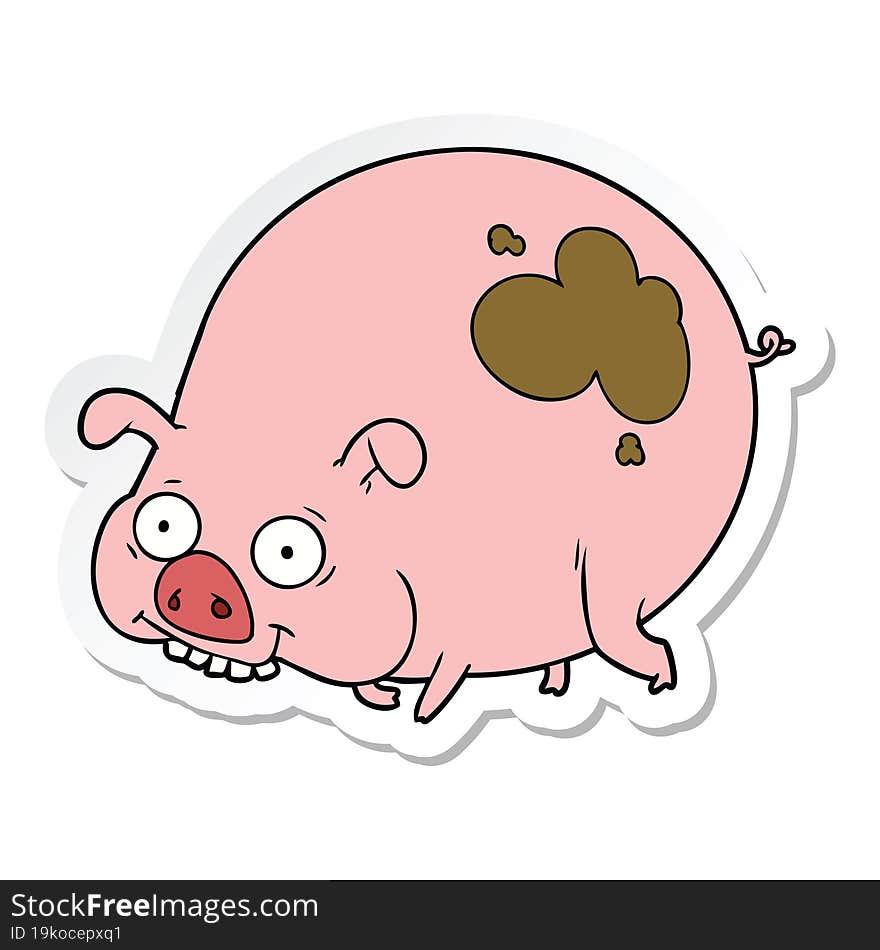 sticker of a cartoon muddy pig