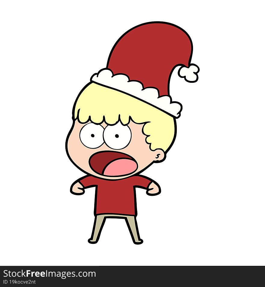 cartoon shocked man in xmas hat. cartoon shocked man in xmas hat