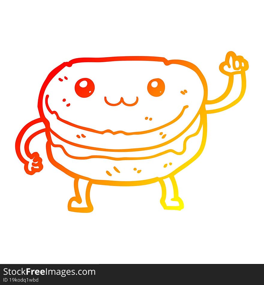 warm gradient line drawing cartoon waving cake character