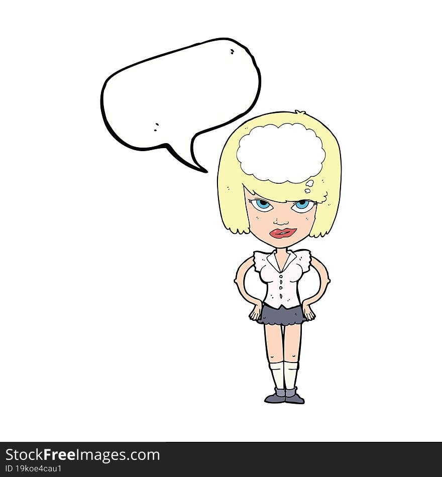 cartoon woman thinking with speech bubble