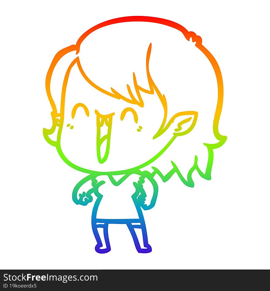 rainbow gradient line drawing cute cartoon happy vampire girl