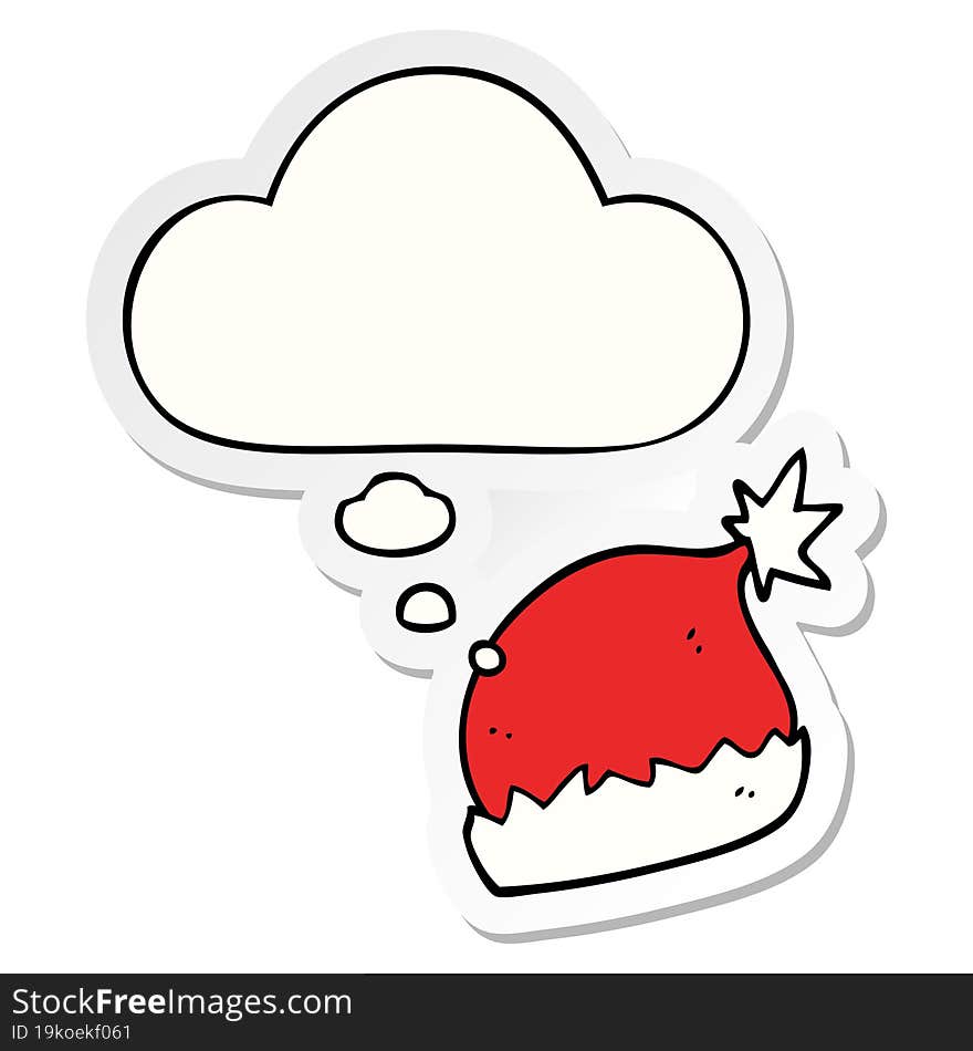 cartoon santa hat and thought bubble as a printed sticker