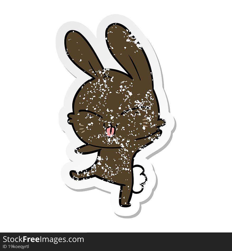 distressed sticker of a cute cartoon rabbit