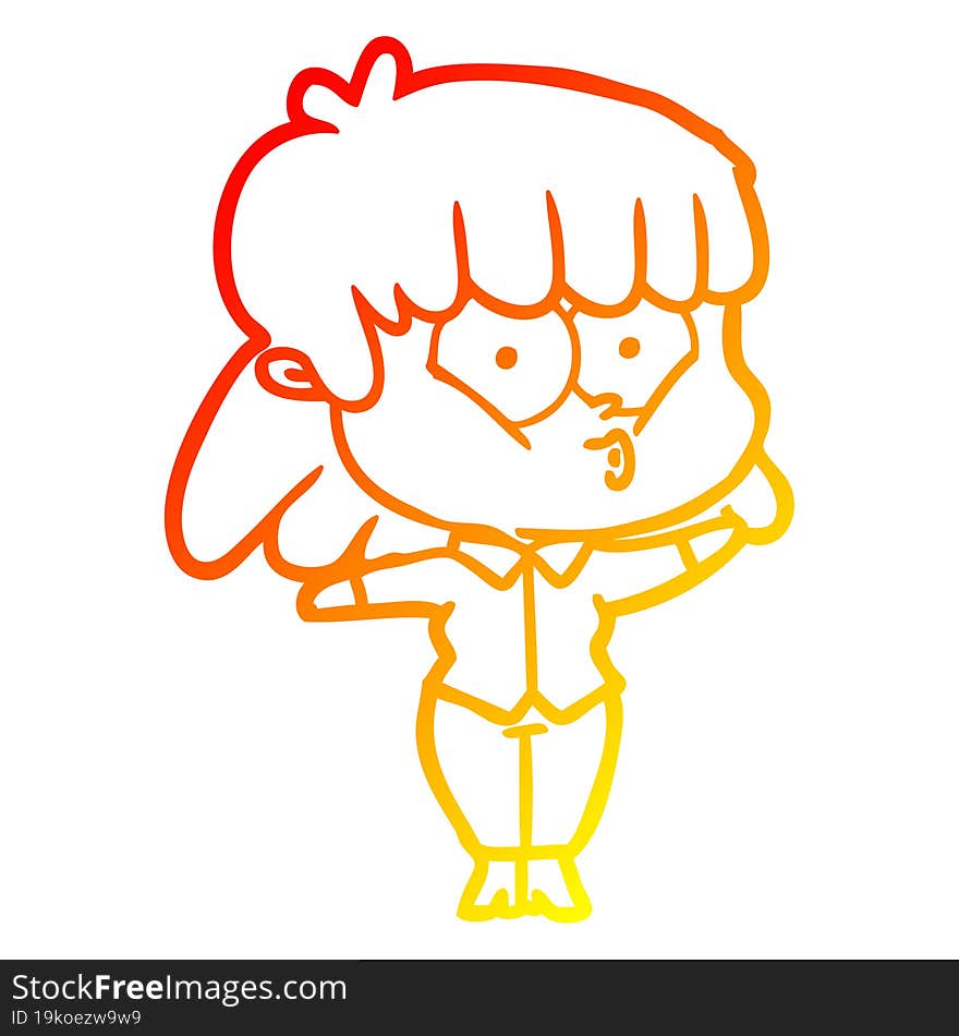 warm gradient line drawing cartoon whistling girl