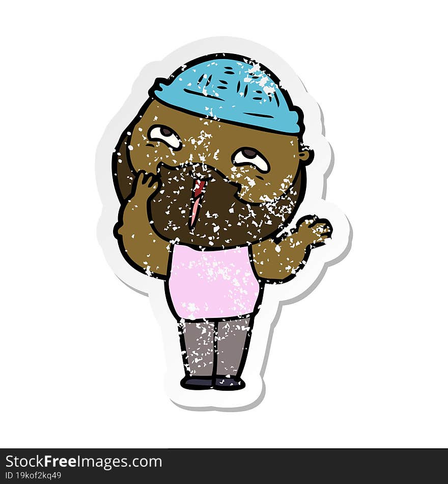 Distressed Sticker Of A Cartoon Happy Bearded Man