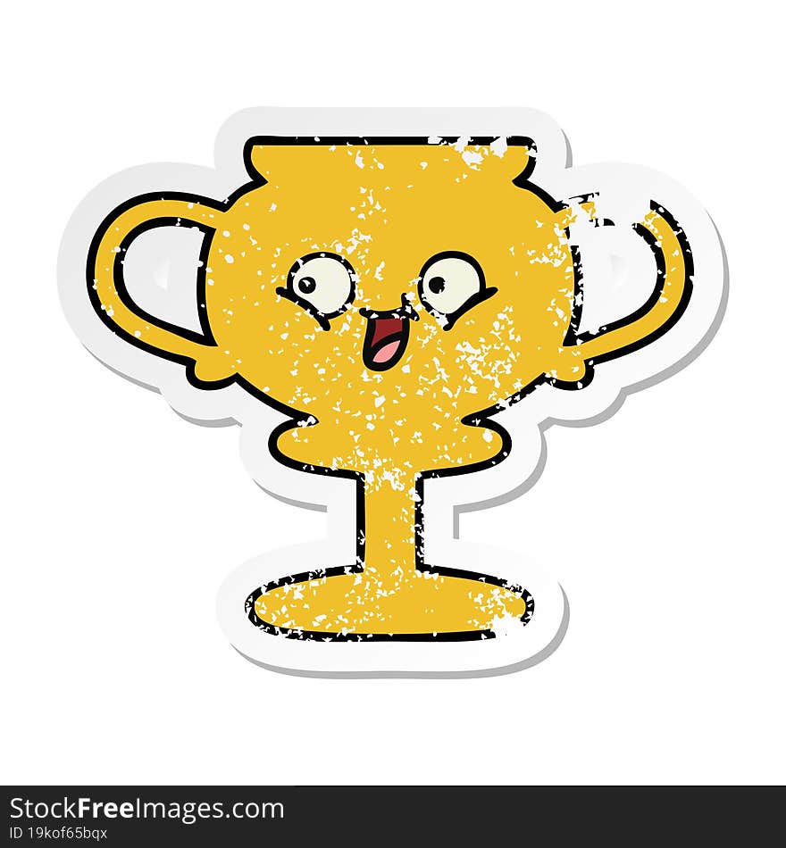 distressed sticker of a cute cartoon trophy