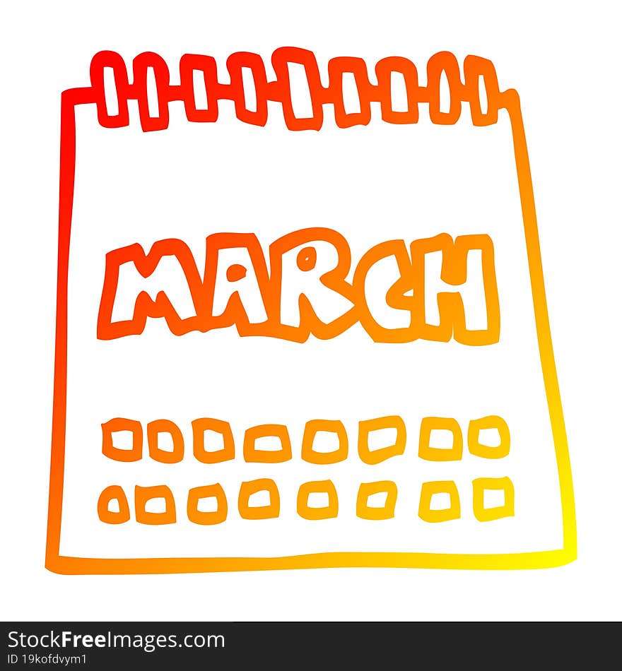 Warm Gradient Line Drawing Cartoon Calendar Showing Month Of March