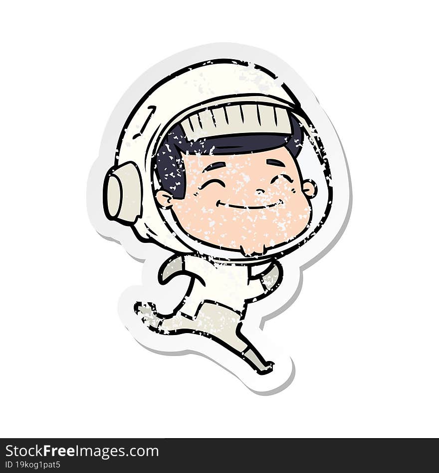 Distressed Sticker Of A Happy Cartoon Astronaut