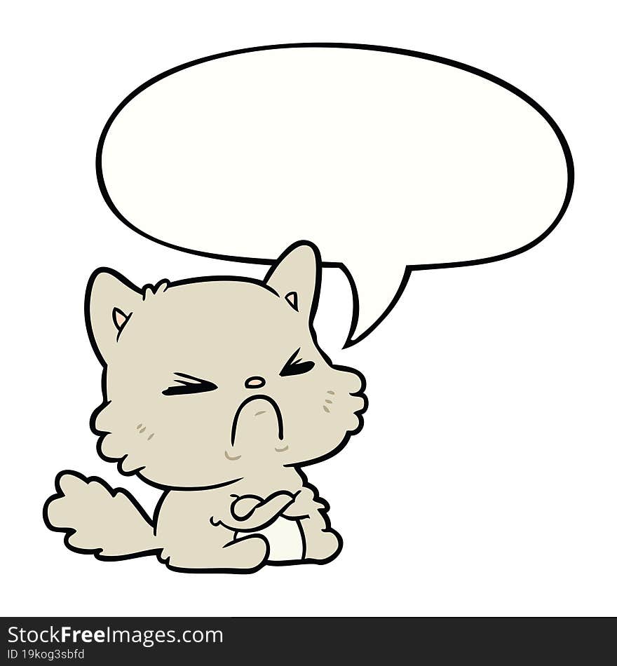 cute cartoon angry cat with speech bubble. cute cartoon angry cat with speech bubble