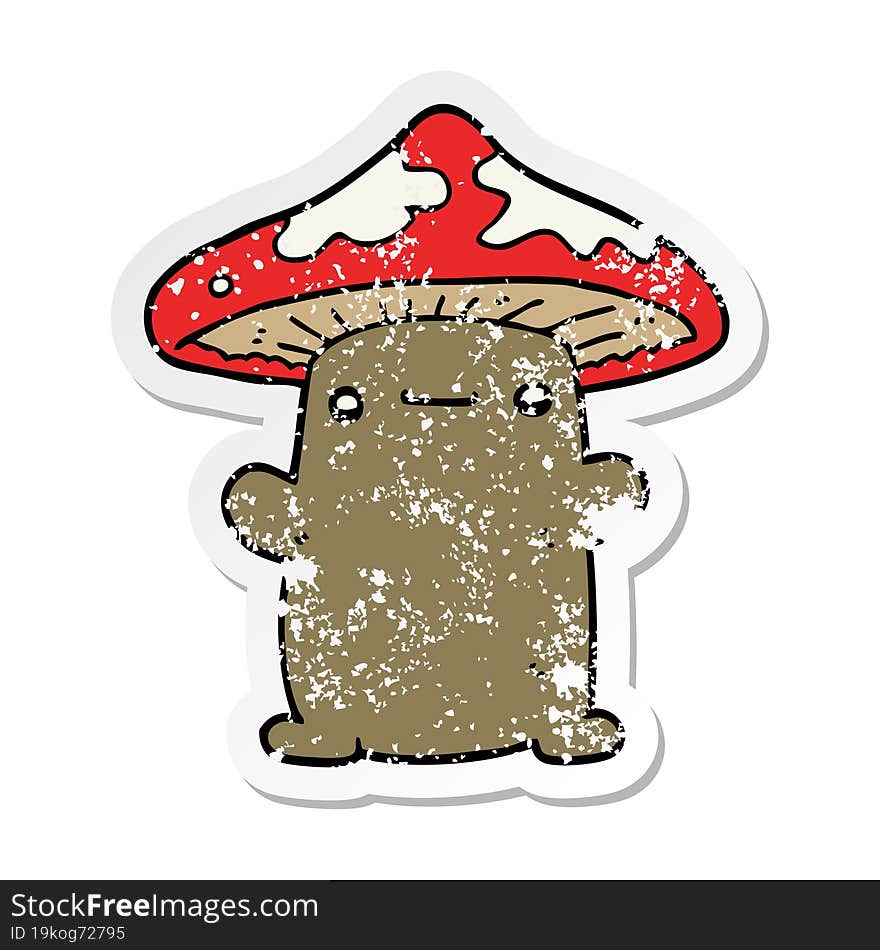 Distressed Sticker Of A Cartoon Mushroom