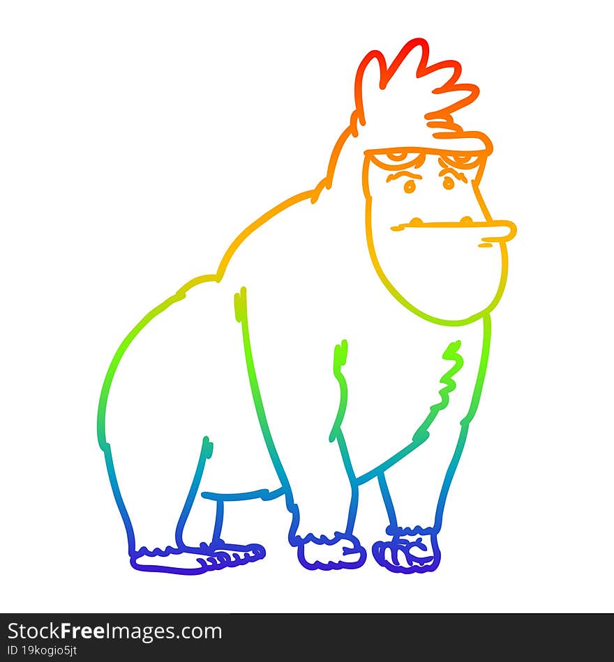 rainbow gradient line drawing cartoon gorilla