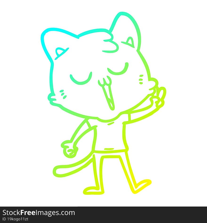 Cold Gradient Line Drawing Cartoon Cat Singing