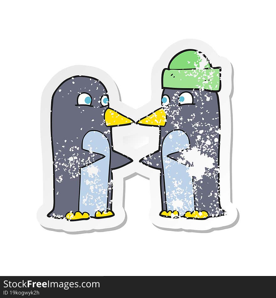 retro distressed sticker of a cartoon penguins