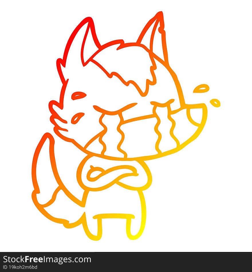 warm gradient line drawing of a cartoon crying wolf