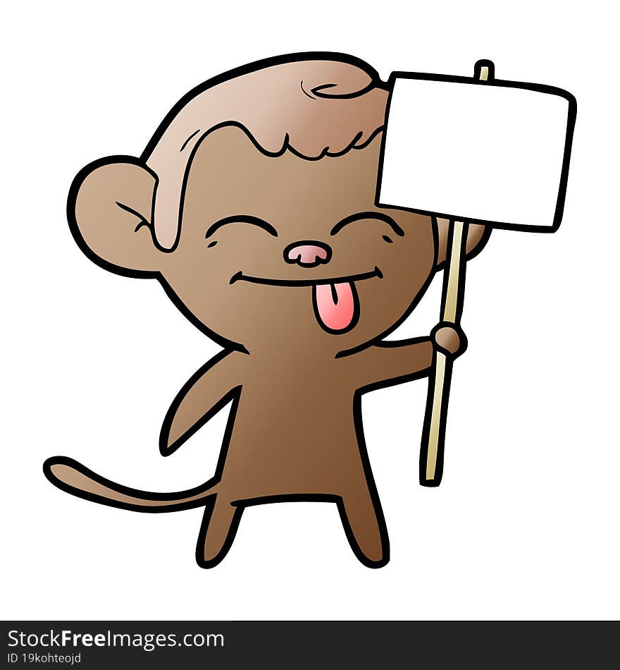 funny cartoon monkey with placard. funny cartoon monkey with placard