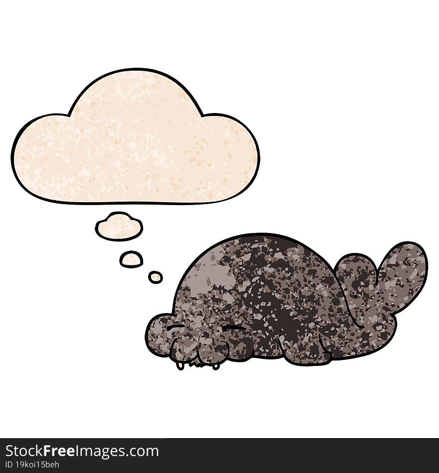 cartoon seal and thought bubble in grunge texture pattern style