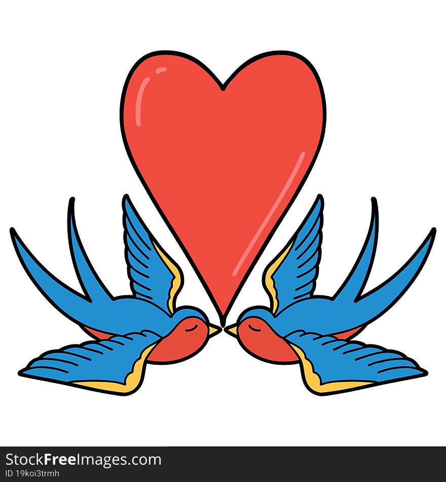 tattoo in traditional style of swallows and a heart. tattoo in traditional style of swallows and a heart