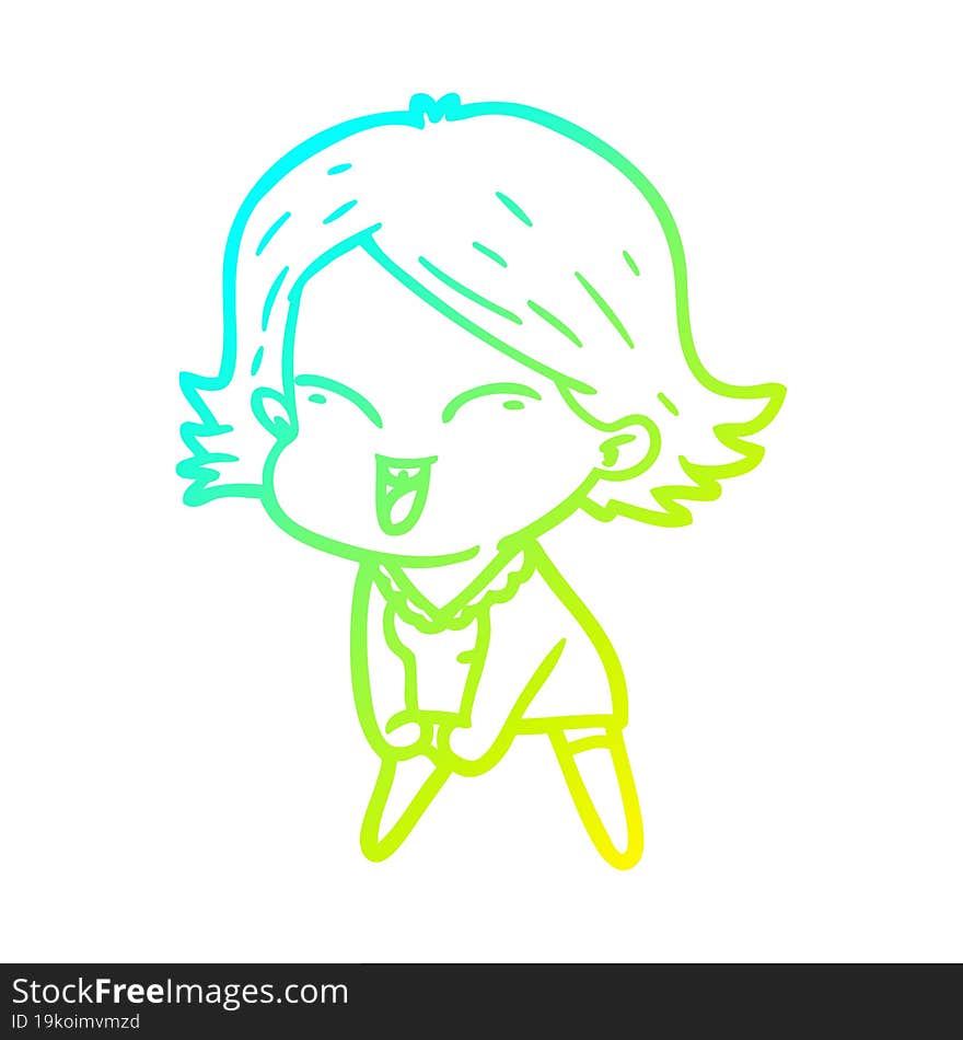 cold gradient line drawing happy cartoon girl